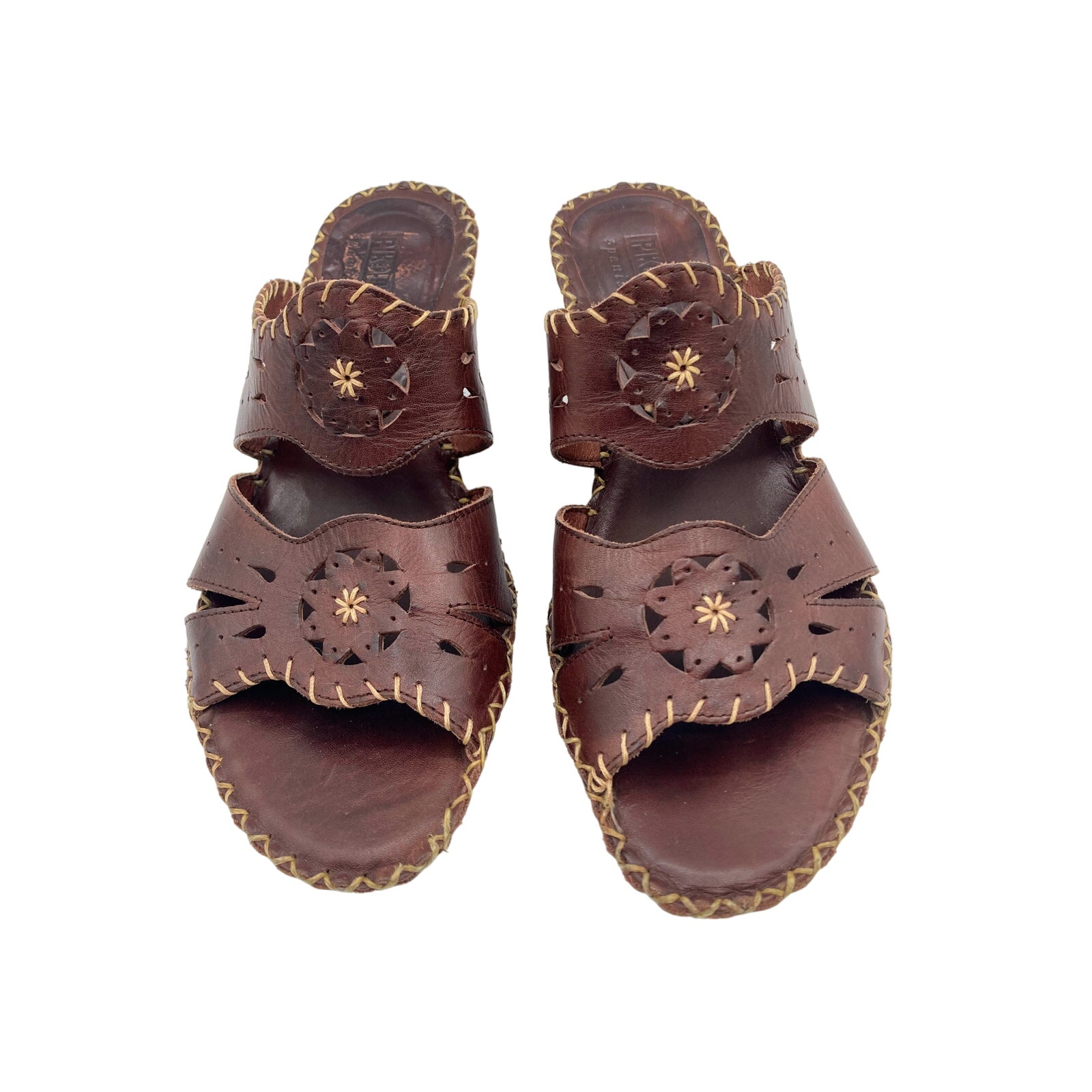 Pikolinos Kitten Heel Wedge Sandals Leather Mule Slide Open Toe 36eur 5.5-6 Us